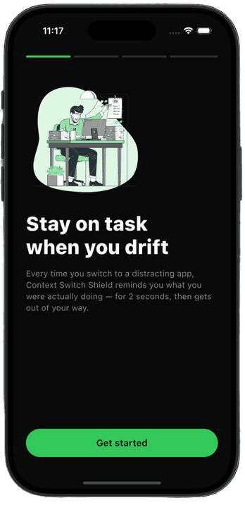 Task Blink welcome screen — Stay on task when you drift